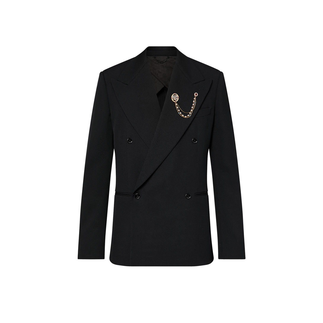 LOUIS VUITTON 22AW wool Damier logo embroidery zip-up Blouson Jacket RM222F I50 HNFB1E Navy 48